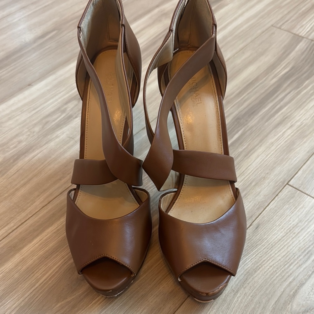 Michael Kors Camel Stiletto Peep-Toe Heels
